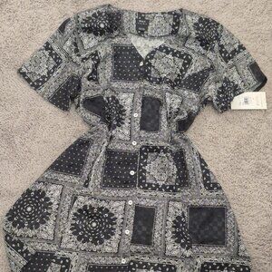 RVCA NEW Womens XL Black Gray Once More Mini Dress V Neck Checkered